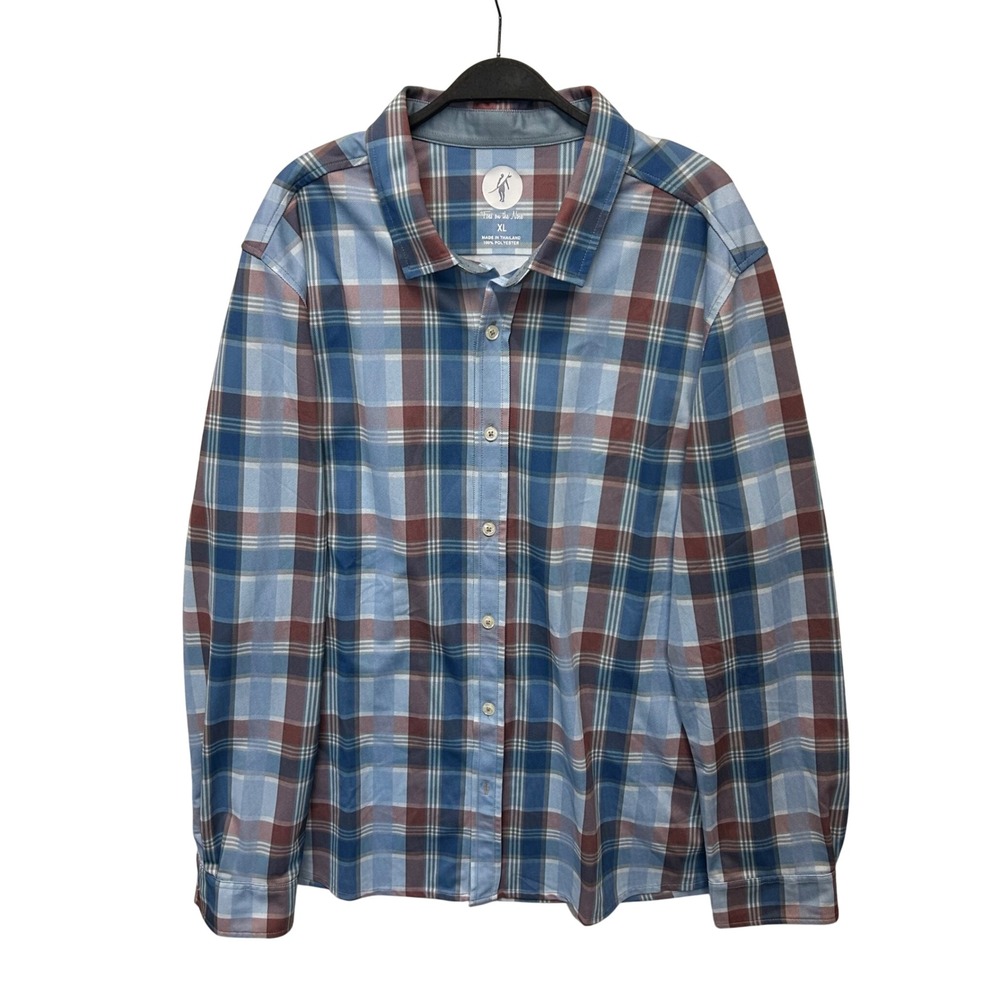 Tops On The Nose Mens XL Plaid Long Sleeve Button Down Shirt Blue Red Casual - Picture 1 of 6